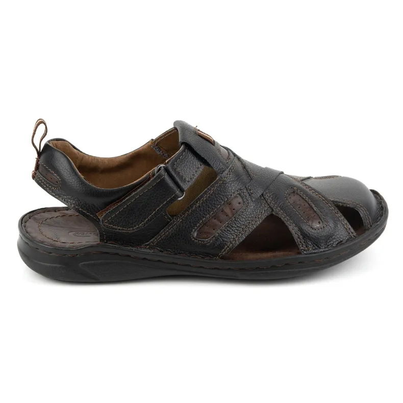 KOMODO Men's leather velcro sandals 523K black