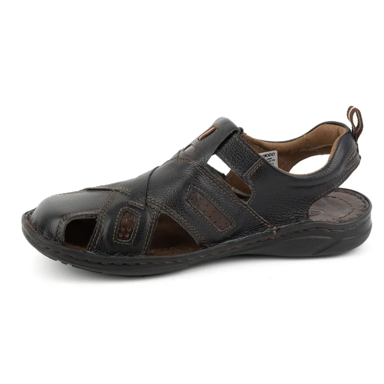 KOMODO Men's leather velcro sandals 523K black