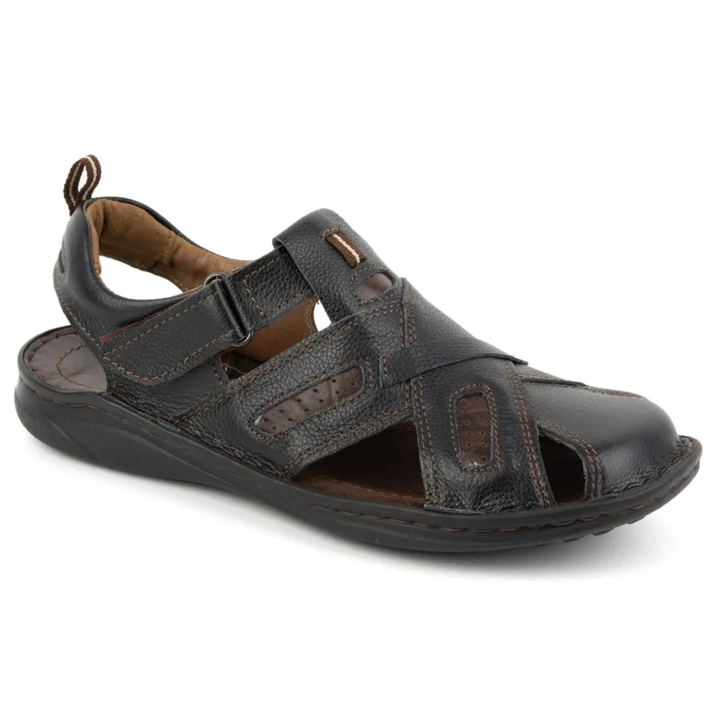 KOMODO Men's leather velcro sandals 523K black