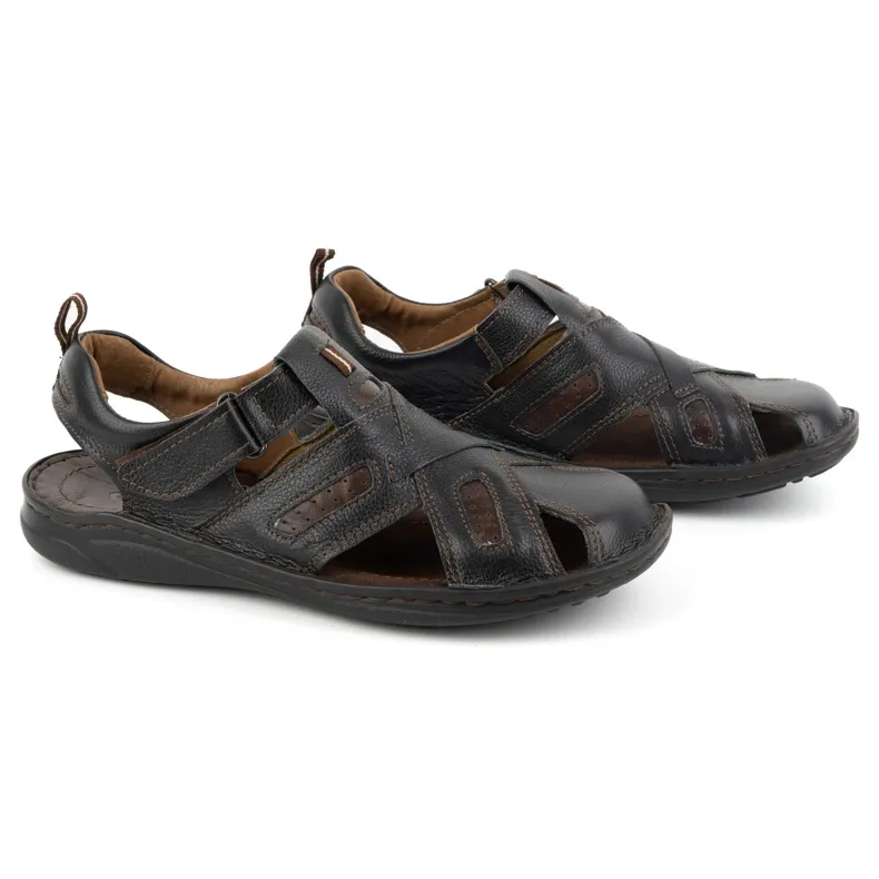 KOMODO Men's leather velcro sandals 523K black