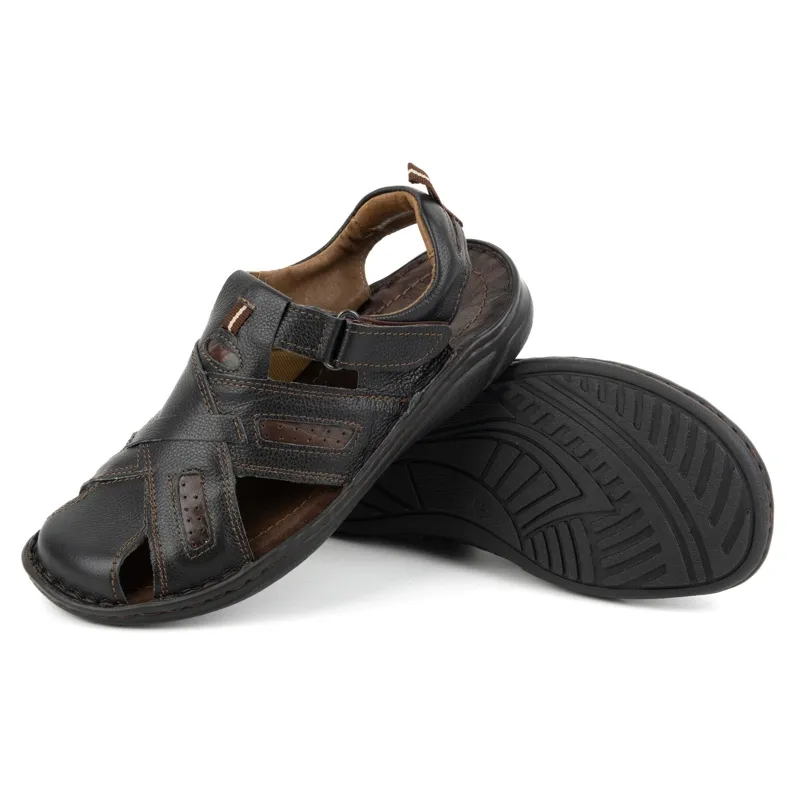 KOMODO Men's leather velcro sandals 523K black