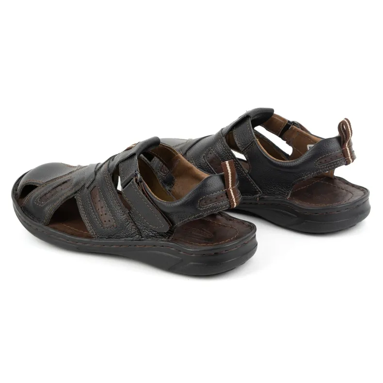 KOMODO Men's leather velcro sandals 523K black