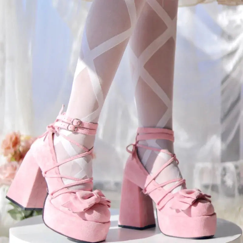 Lace Up Bowknot Lolita High Heels