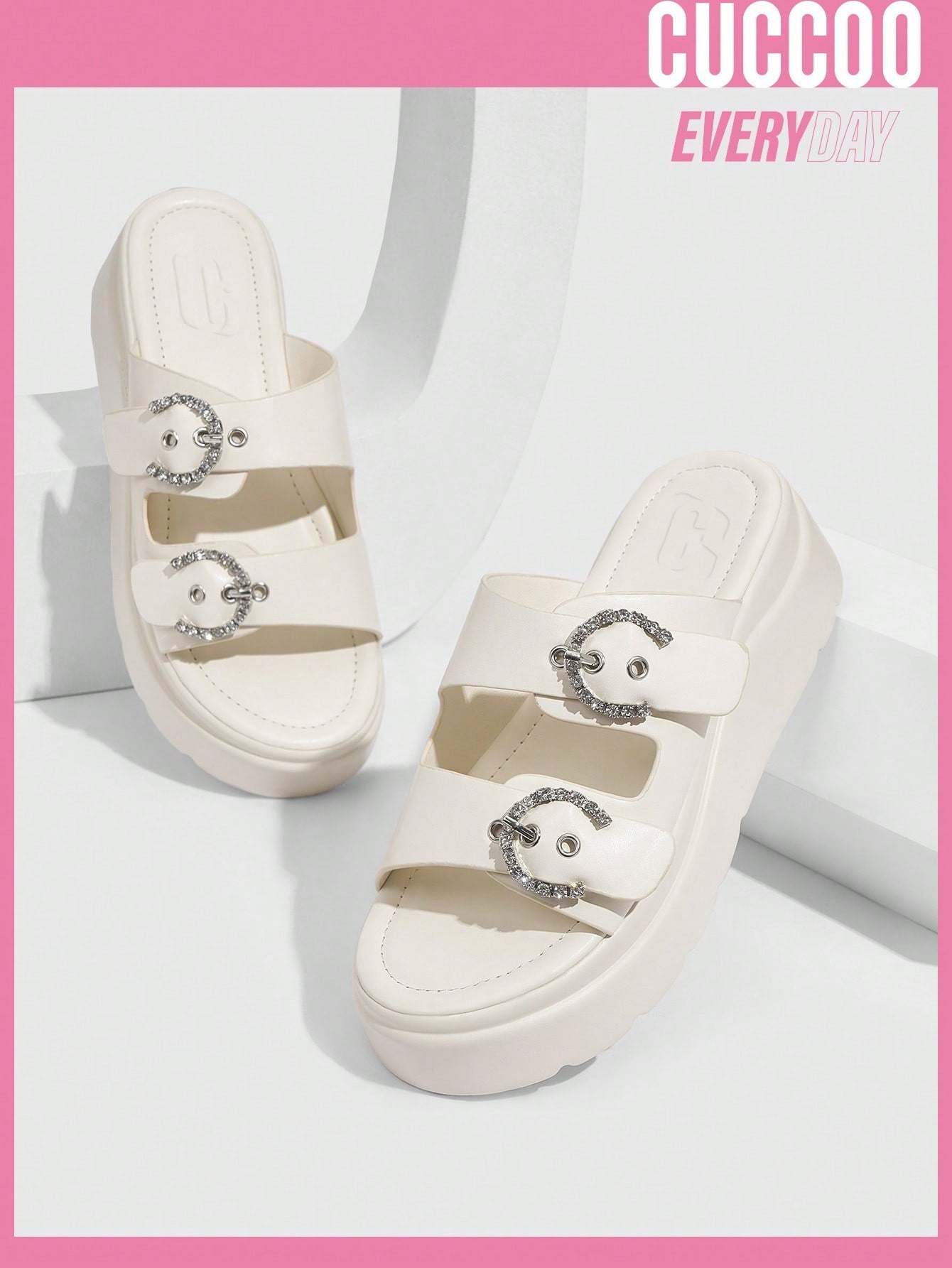 Ladies' Fashionable Thick-Soled Sandals With Rhinestone Buckle For Spring And Summer