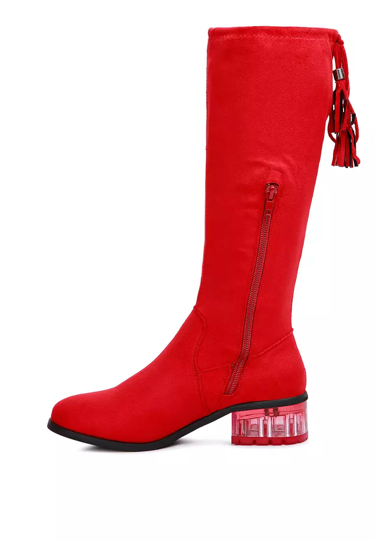 London Rag Red Tassels Detail Short Heel Calf Boot