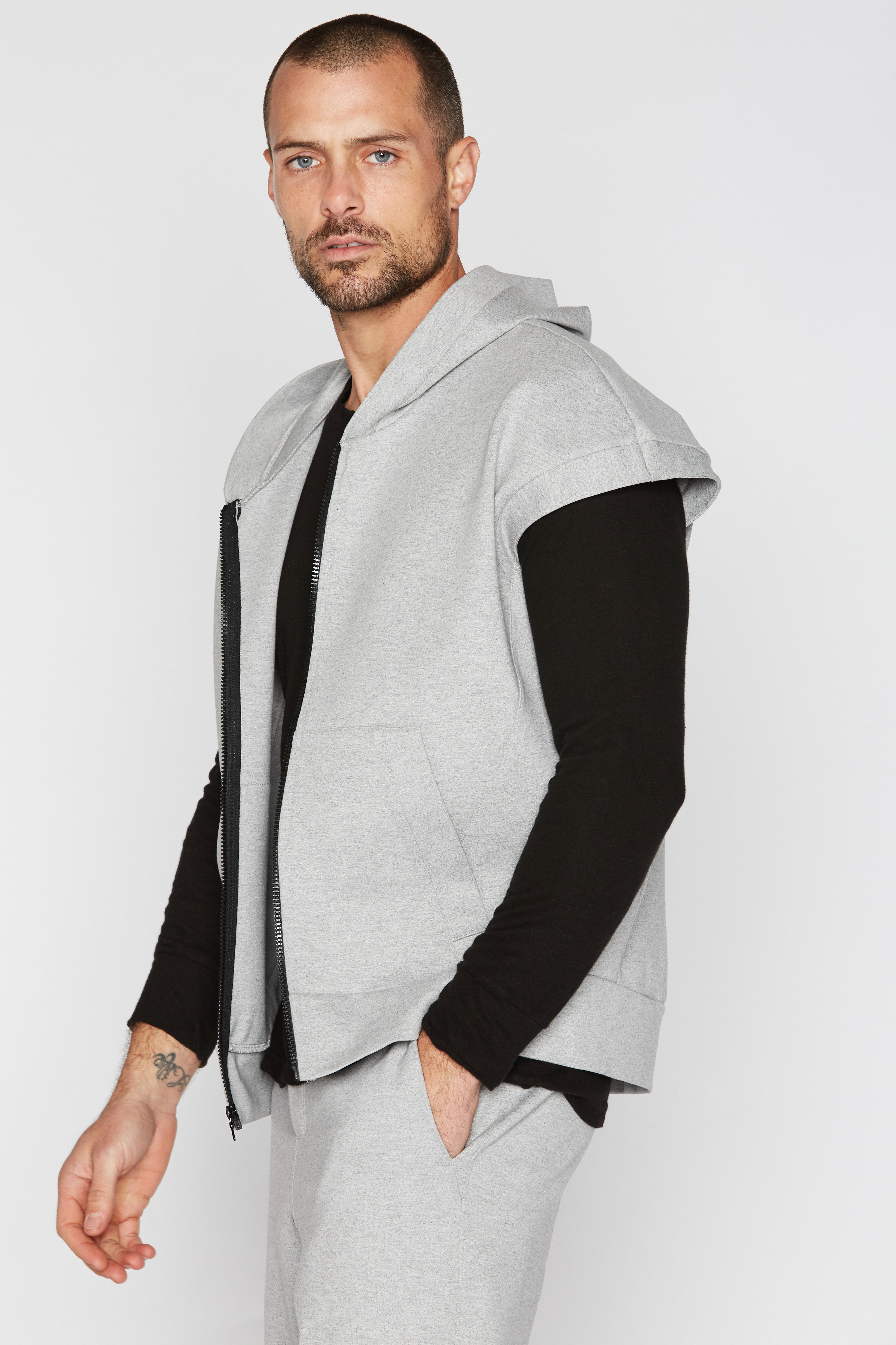 Men's Performance Ponte Zip Front Sleeveless Hoodie