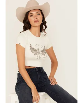 Miss Me Women's Angel Short Sleeve Cropped Graphic Tee