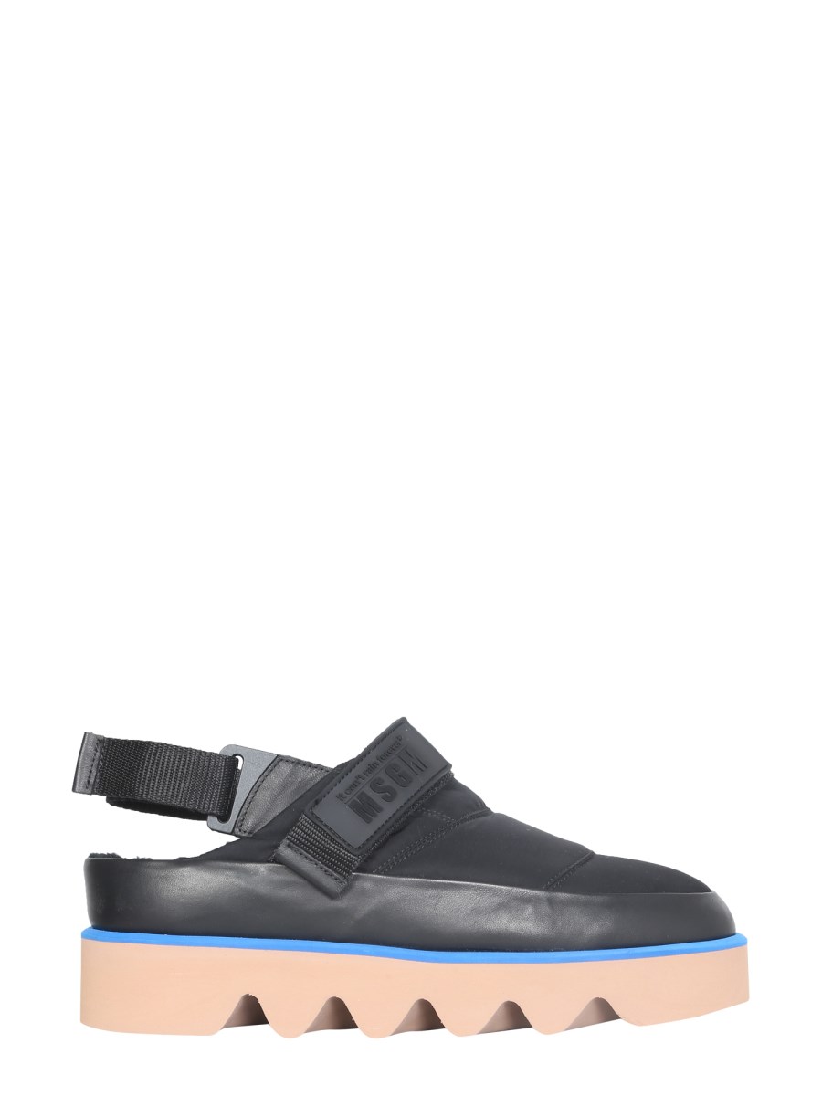 MSGM    PUFFED NYLON SANDALS WITH VELCRO STRAP AND LOGO PATCH