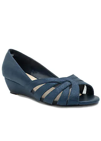 Navy Wide Fit Shimmer Peep Toe Wedge Sandals by Paradox London | Look Again