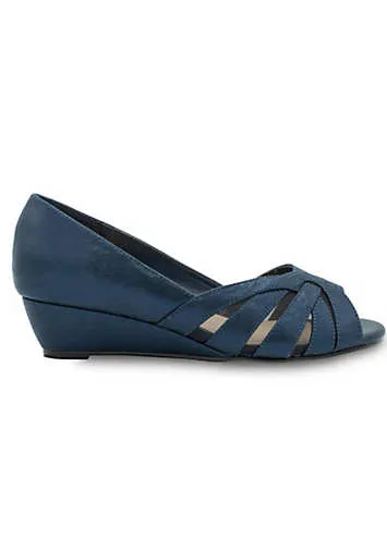 Navy Wide Fit Shimmer Peep Toe Wedge Sandals by Paradox London | Look Again