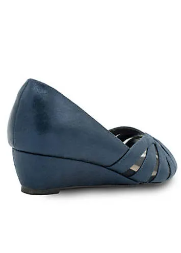 Navy Wide Fit Shimmer Peep Toe Wedge Sandals by Paradox London | Look Again