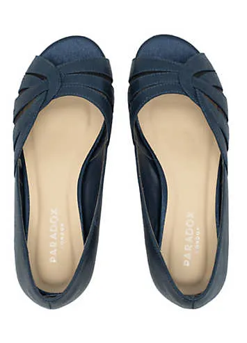 Navy Wide Fit Shimmer Peep Toe Wedge Sandals by Paradox London | Look Again