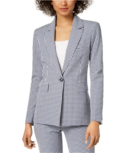 Nine West Womens Gingham Print One Button Blazer Jacket