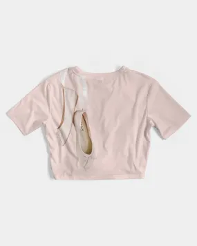 NOT WITHOUT MY DOLLY BALLERINAS WITH DOLLYPINK BALLERINAS Women's Twist-Front Cropped Tee