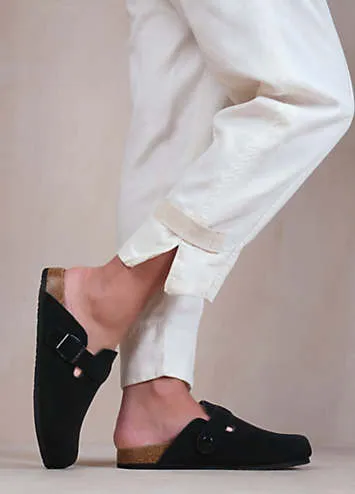 Palm Black Nubuck Closed Toe Flat Sandals by Where’s That From | Look Again