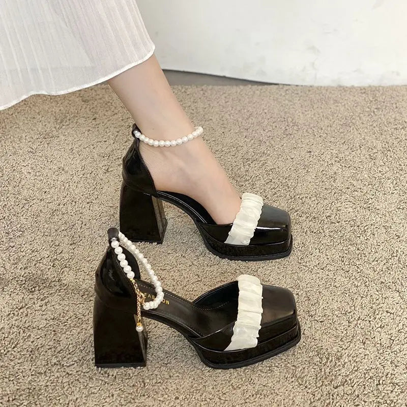 Pearl Square Toe Mary Jane Lolita Shoes