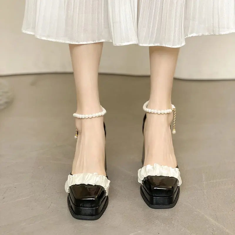 Pearl Square Toe Mary Jane Lolita Shoes