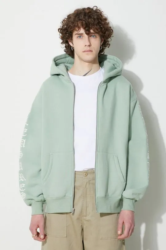 PLEASURES sweatshirt Oe Zip Up Hoodie men's green color P23W038.MATCHA