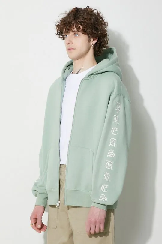 PLEASURES sweatshirt Oe Zip Up Hoodie men's green color P23W038.MATCHA