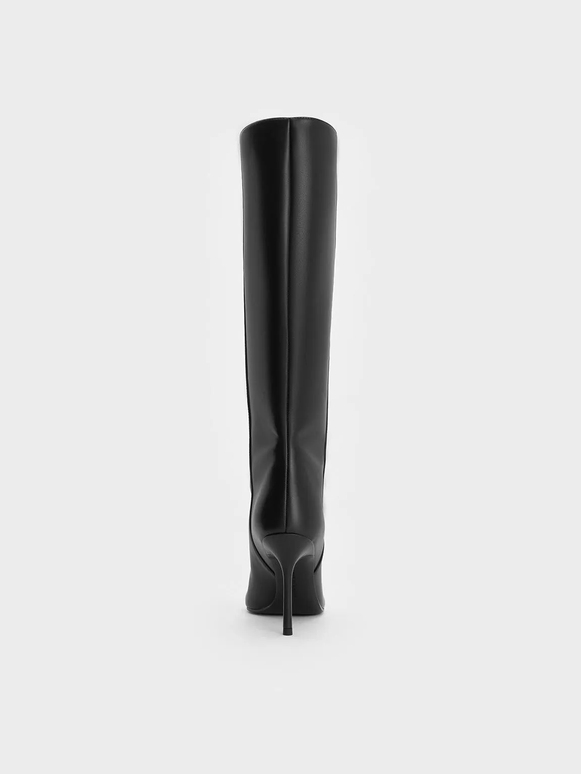 Pointed-Toe Stiletto-Heel Knee-High Boots - Black