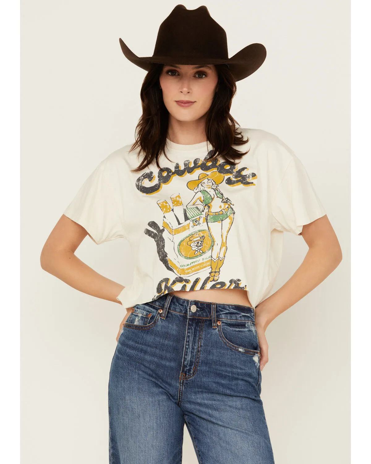 Product Name:  Country Deep Women's Cowboy Killer Short Sleeve Cropped Graphic Tee