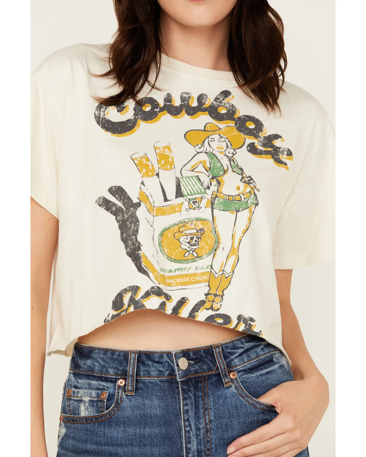 Product Name:  Country Deep Women's Cowboy Killer Short Sleeve Cropped Graphic Tee