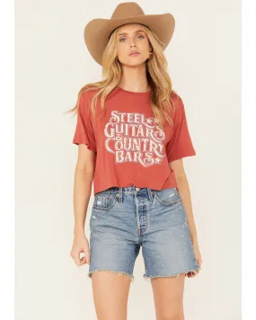 Product Name:  Rock & Roll Denim Women's Steel Guitars & Country Bars Short Sleeve Cropped Graphic Tee