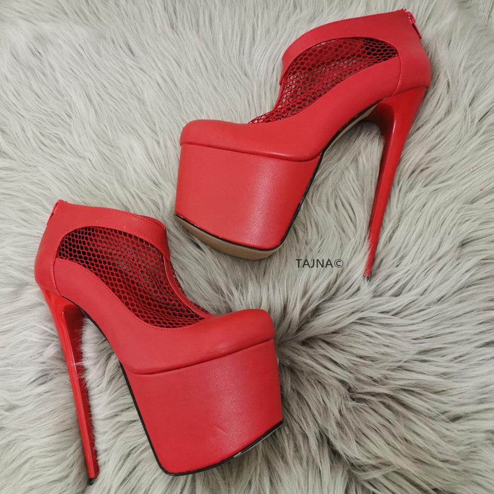 Red Fishnet Platform Booties