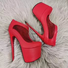 Red Fishnet Platform Booties