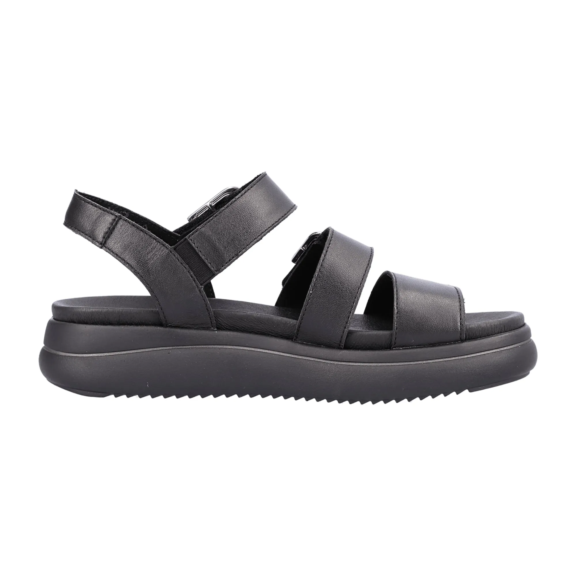 Remonte Black Leather Sandals for Women with Velcro Straps and Cushioned Sole