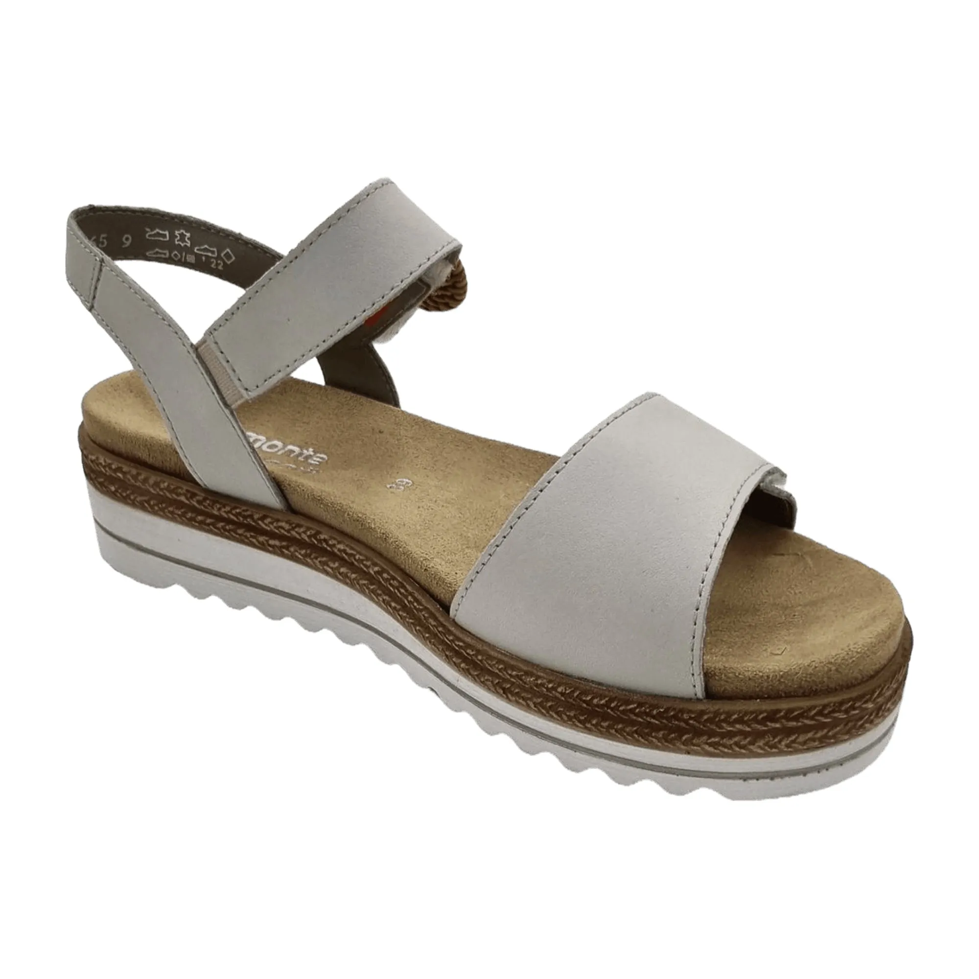 Remonte Women's Beige Leather Sandals with Removable Insole and Velcro Closure