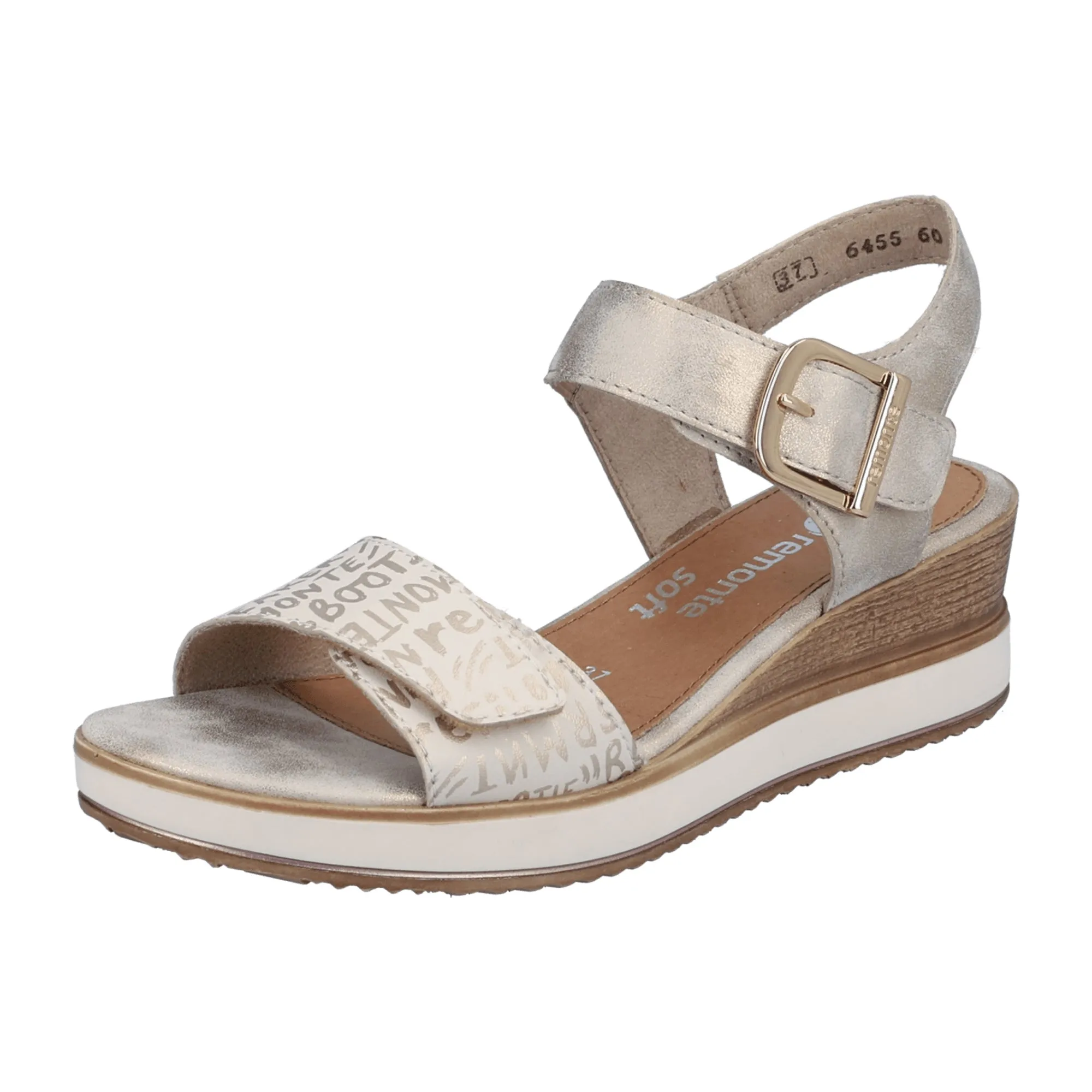 Remonte Women's Gold Wedge Sandals Leather Mix Spring Summer Velcro Closure