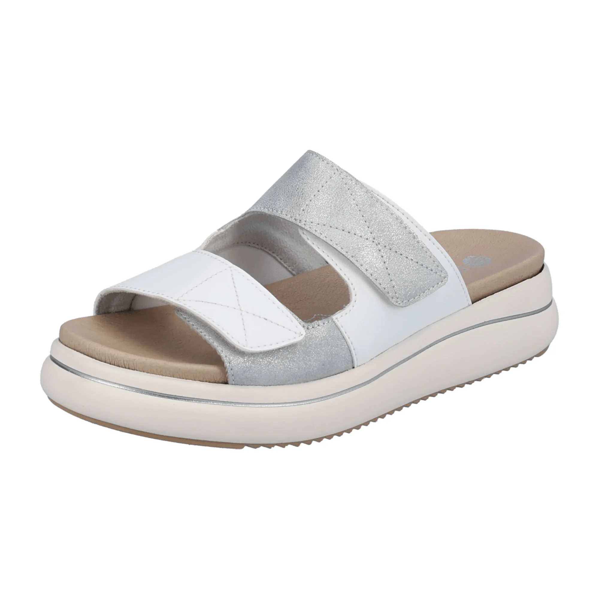 Remonte Women's White Sandals with Velcro Strap and Cushioned Sole