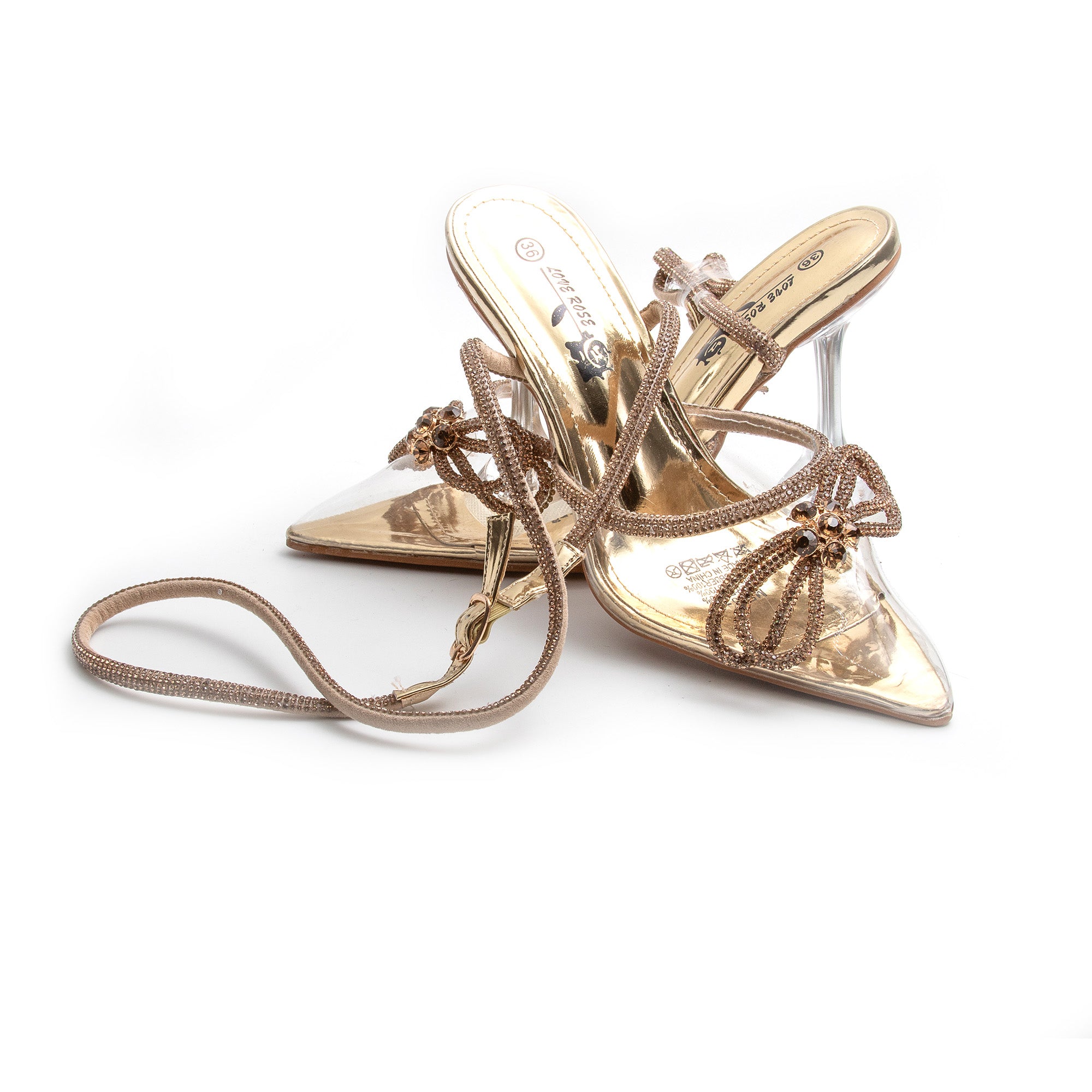 Rhinestone Bow Knot Short Heel