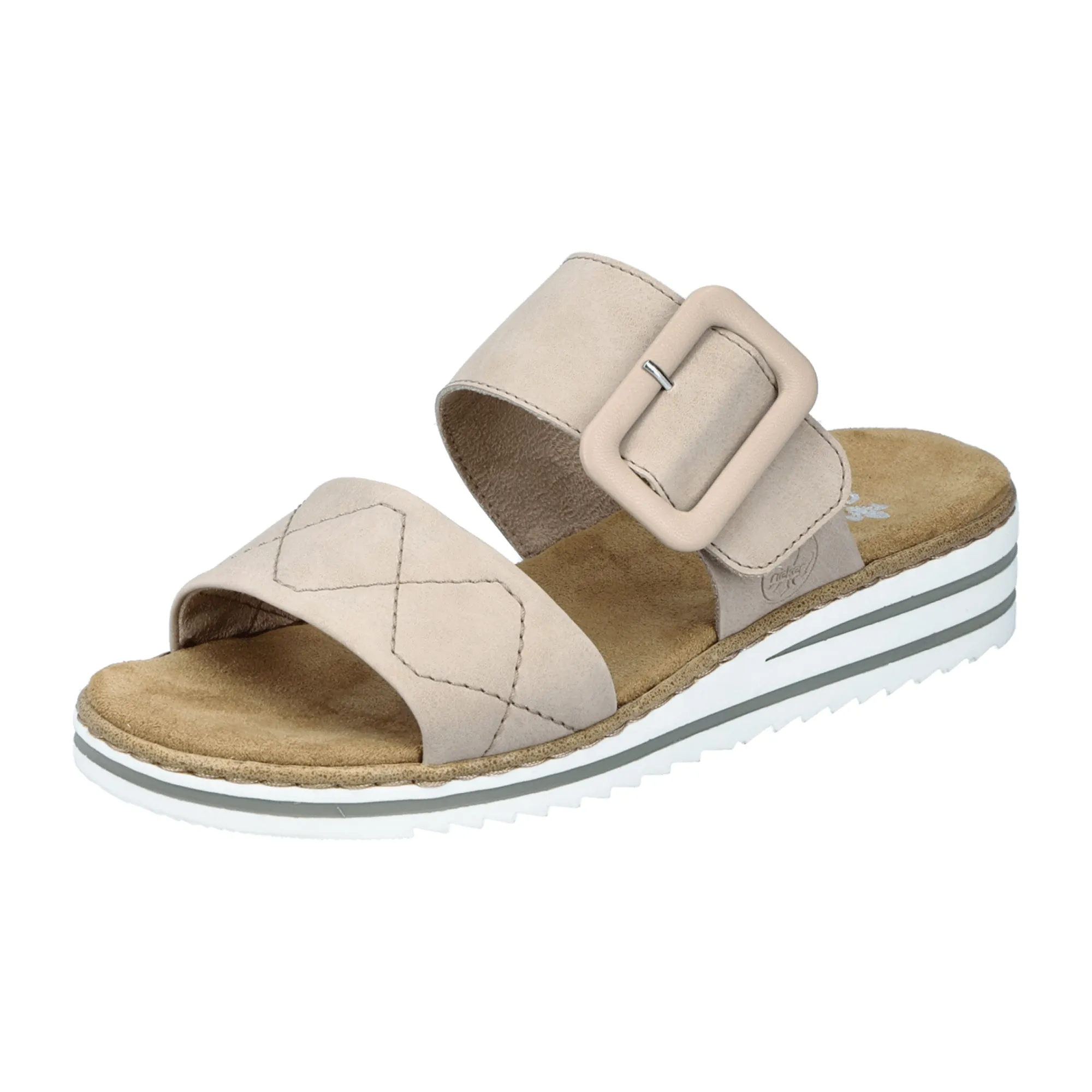 Rieker Beige Women's Slip-On Sandals with Velcro and Shock Absorbing Sole