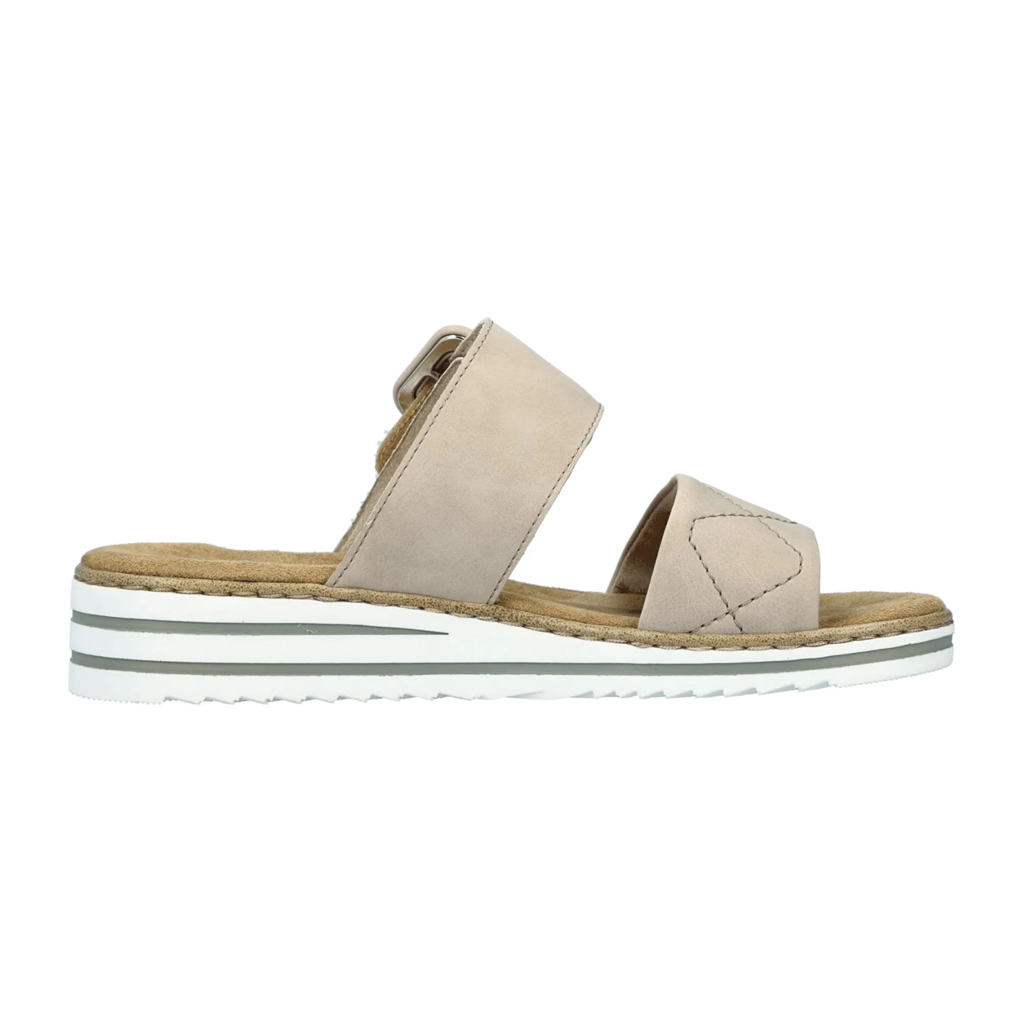 Rieker Beige Women's Slip-On Sandals with Velcro and Shock Absorbing Sole