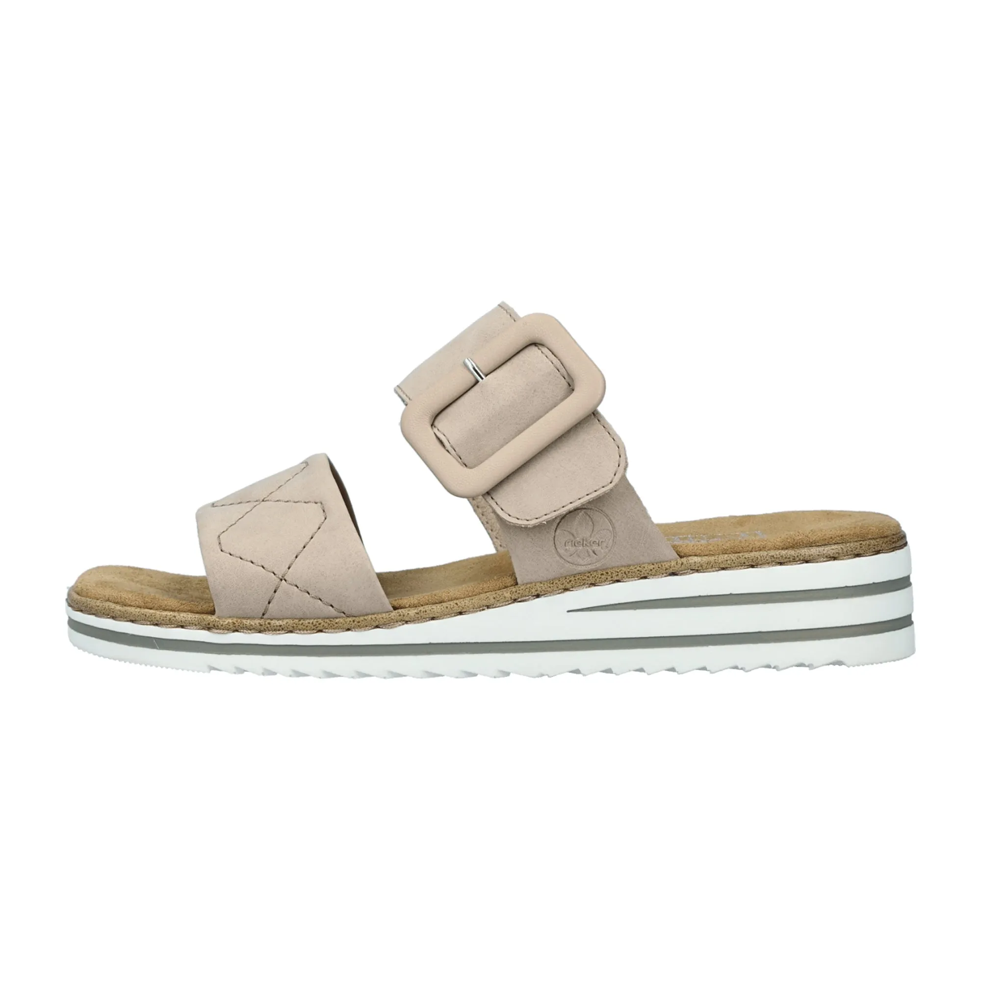 Rieker Beige Women's Slip-On Sandals with Velcro and Shock Absorbing Sole