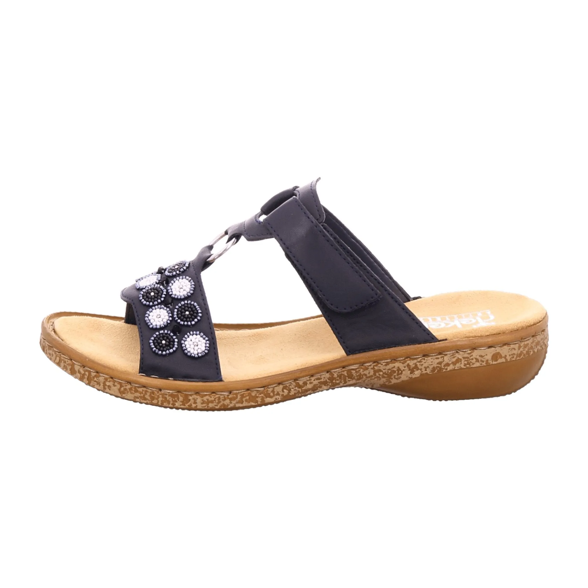 Rieker Comfortable Blue Women's Slip-On Sandals with Velcro Strap and Cushioned Sole