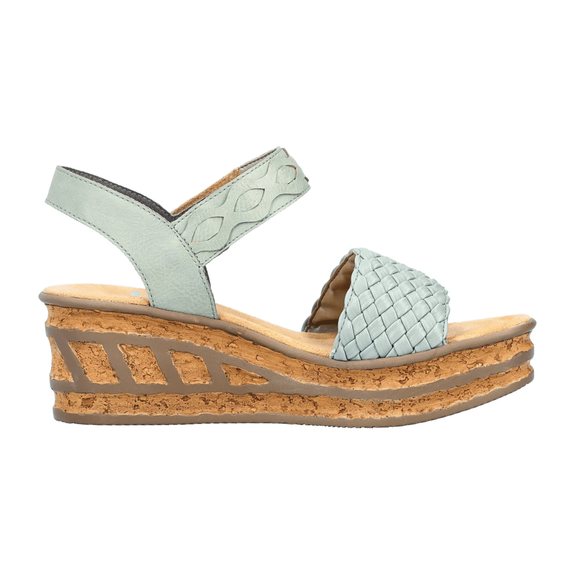 Rieker Green Wedge Sandals for Women with Velcro Closure