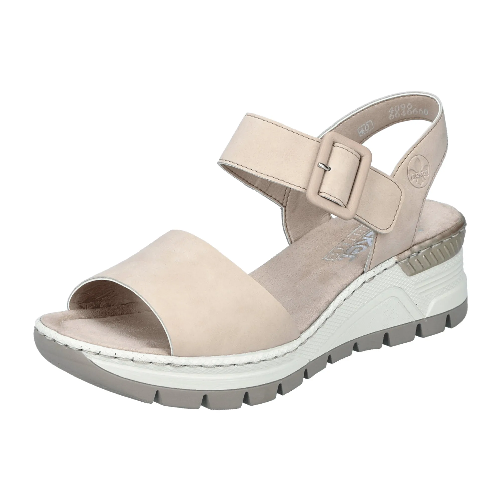 Rieker Morelia Beige Women's Wedge Sandals with Velcro Strap and Comfort Sole