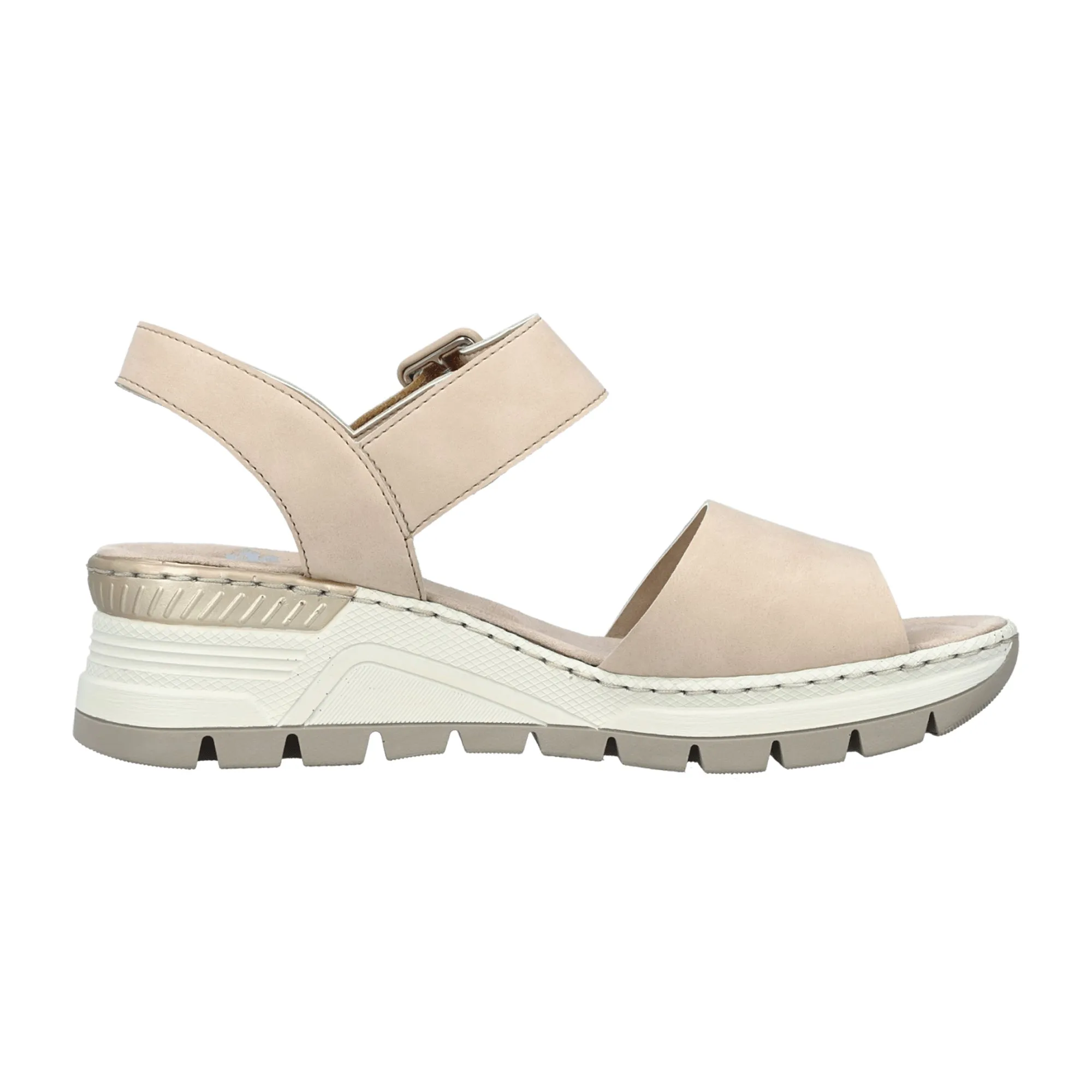 Rieker Morelia Beige Women's Wedge Sandals with Velcro Strap and Comfort Sole