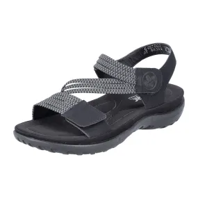 Rieker Women's Black Sandals with Velcro Strap and Comfortable Sole