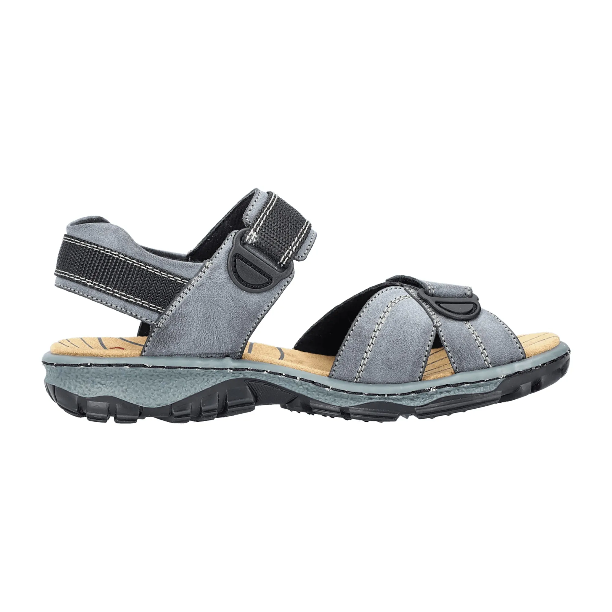 Rieker Women's Blue Grey Trekking Sandals with Velcro Straps and Cushioned Sole