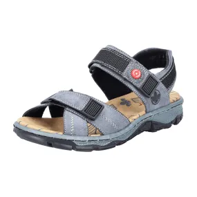 Rieker Women's Blue Grey Trekking Sandals with Velcro Straps and Cushioned Sole