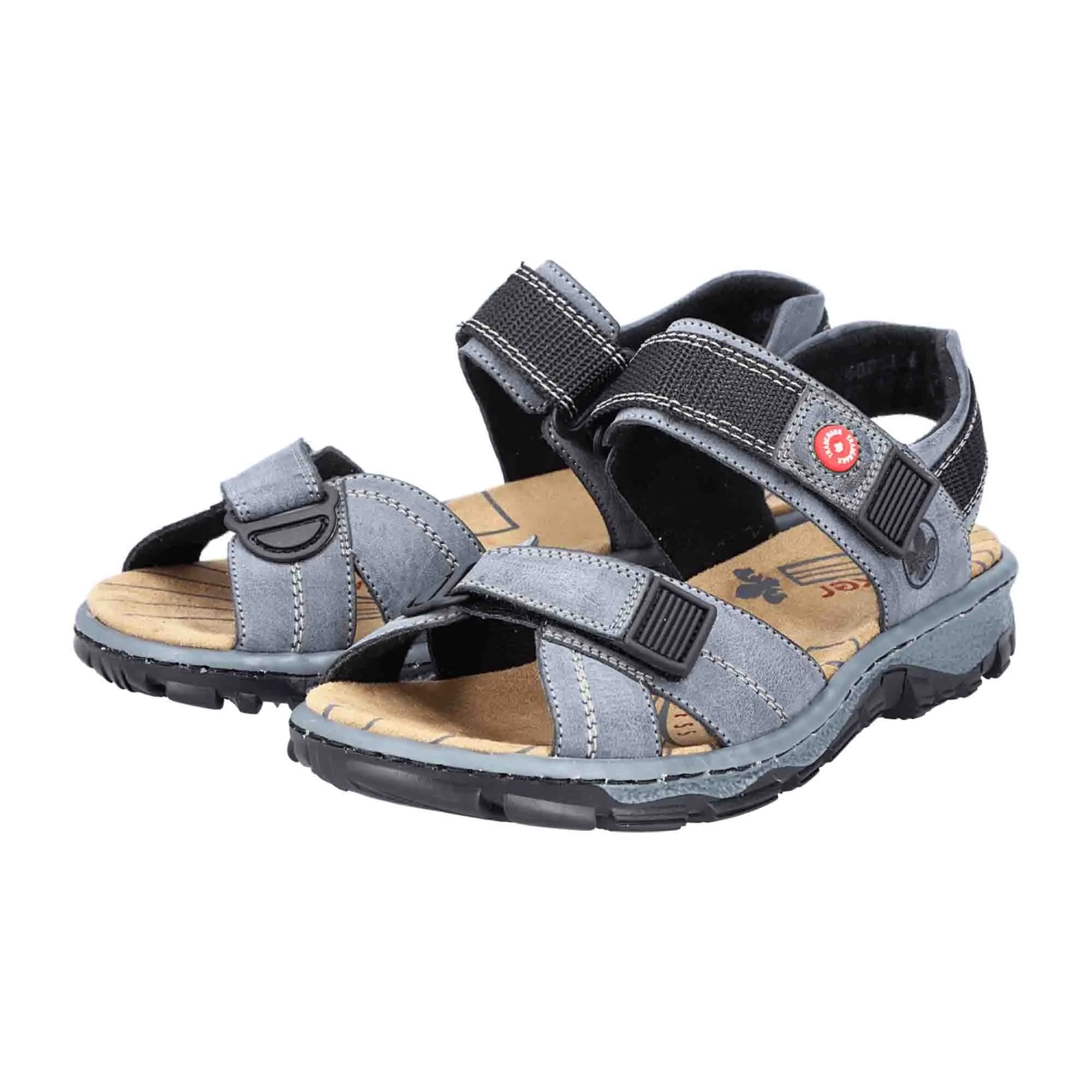 Rieker Women's Blue Grey Trekking Sandals with Velcro Straps and Cushioned Sole