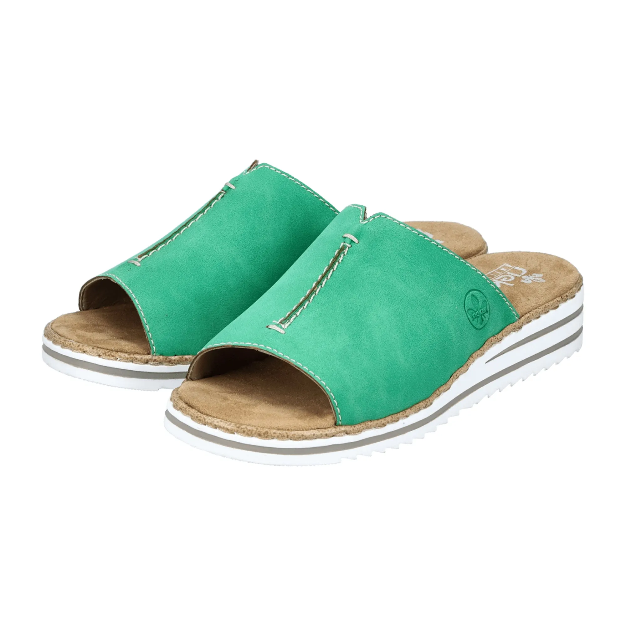 Rieker Women's Green Slip-On Sandals with Cushioned Sole and Open Toe