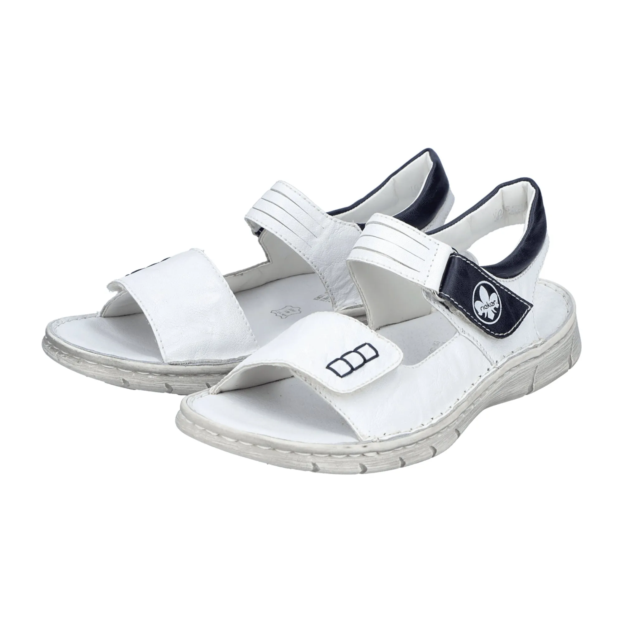 Rieker Women's White Leather Sandals with Comfort Straps and Velcro Closure