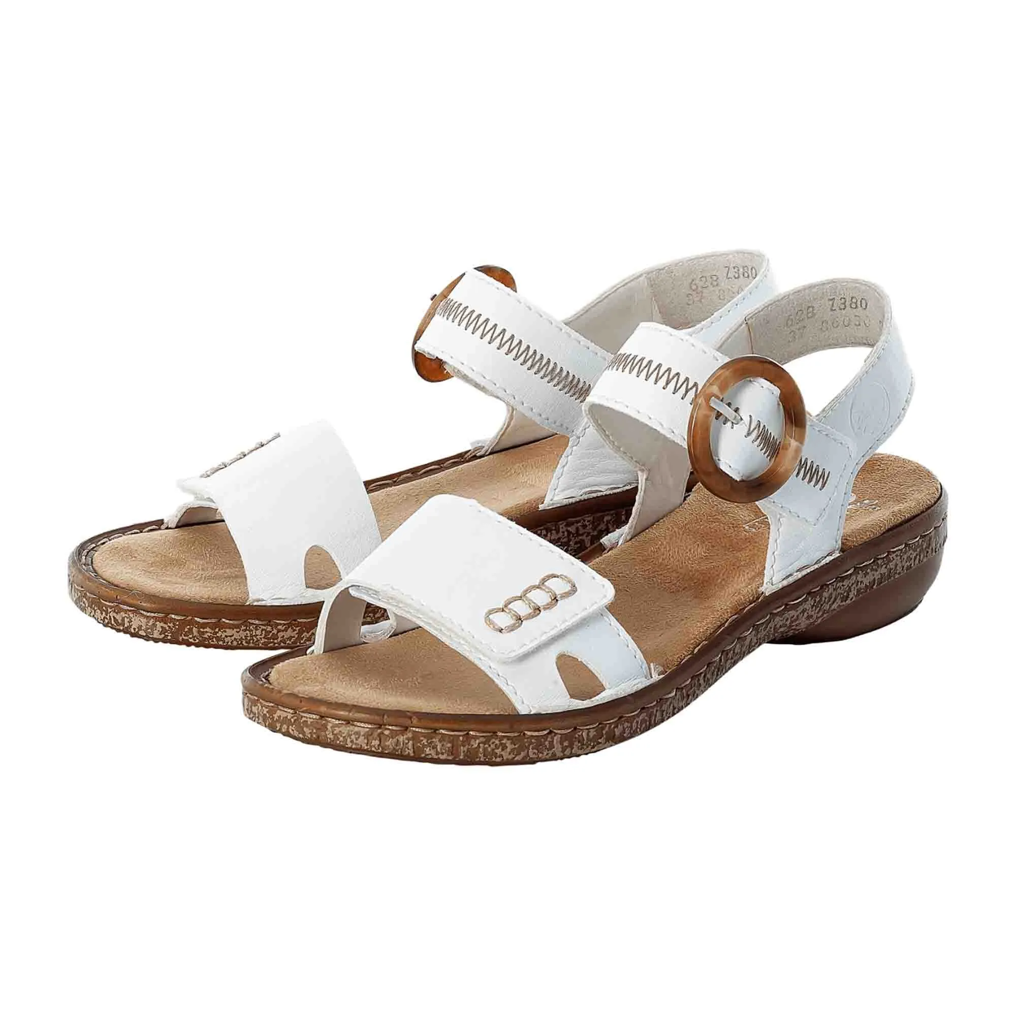 Rieker Women's White Sandals Comfortable Strappy Design with Velcro Closure