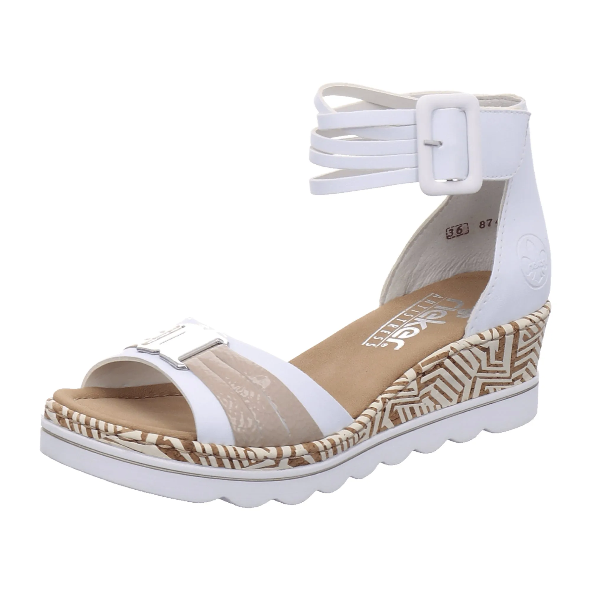 Rieker Women's White Wedge Sandals with Velcro Closure Spring Summer Collection