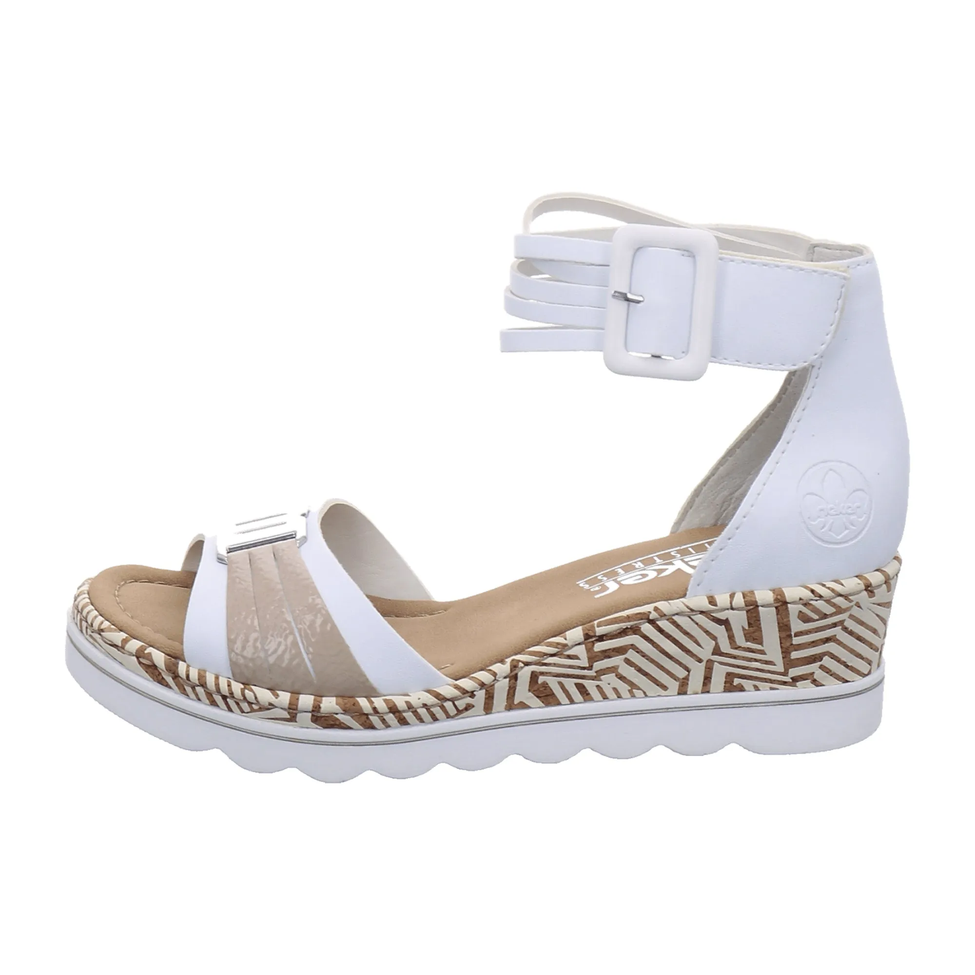 Rieker Women's White Wedge Sandals with Velcro Closure Spring Summer Collection